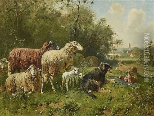 Schafe Mit Huterhund Auf Der Weide Oil Painting - Otto Friedrich Gebler