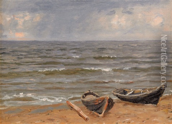Boats By The Shore Oil Painting - Nikolai Nikanorovich Dubovskoy