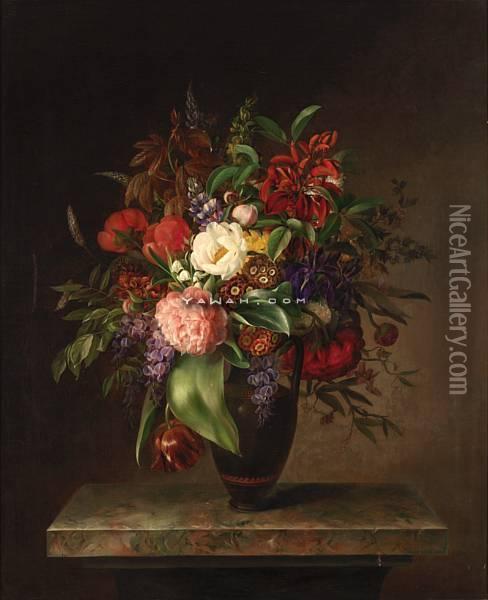 Blomster I Gresk Vase Olje Pa Lerret Oil Painting - Johanna, Hanna Hellesen