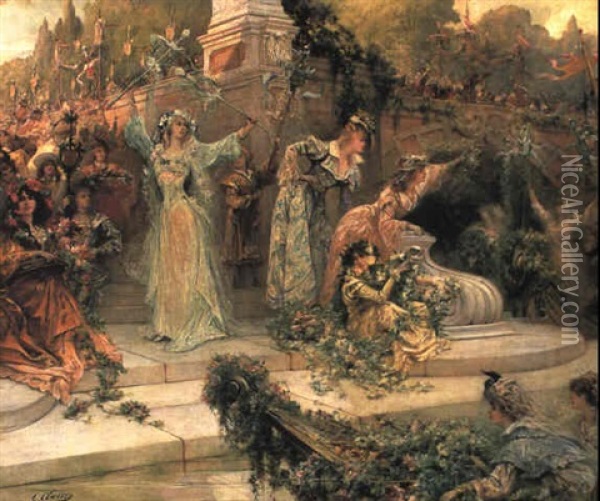 La Fete Oil Painting - Georges Jules Victor Clairin