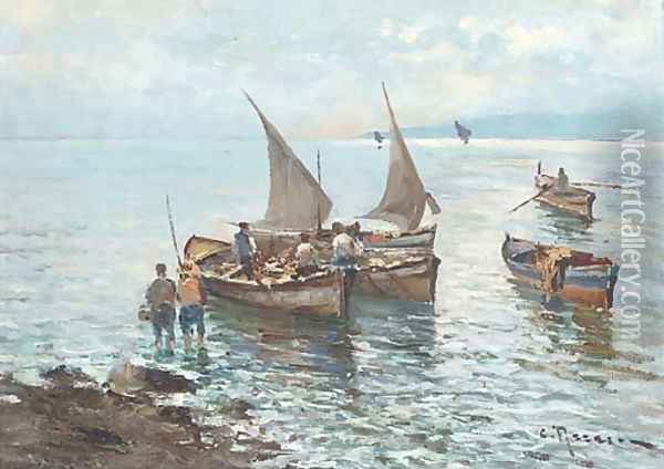 Unloading the day's catch in the Mediterranean Oil Painting - Italian School