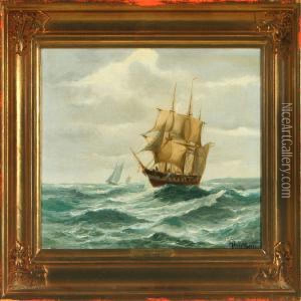 Warship At Sea Oil Painting - Vilhelm Bille