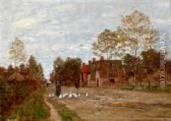 Sentiero Di Villaggio In Olanda Oil Painting - Eugene Jettel