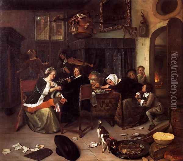 The Dissolute Household Oil Painting - Jan Steen
