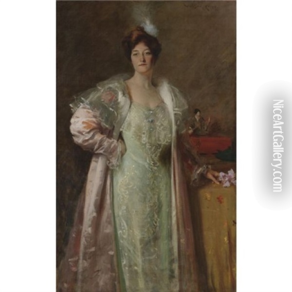 Miss J.(portrait Of Miss J; Portrait - Content Johnson) Oil Painting - William Merritt Chase