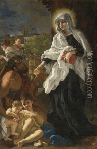 The Blessed Ludovica Albertoni Distributing Alms Oil Painting - Giovanni Battista (Baciccio) Gaulli