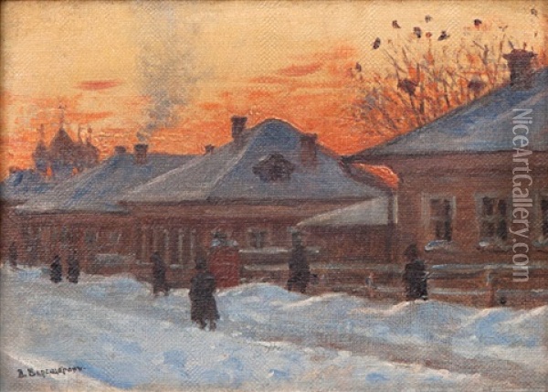 Russian Winter During Twilight Oil Painting - Vasili Vasilievich Vereshchagin