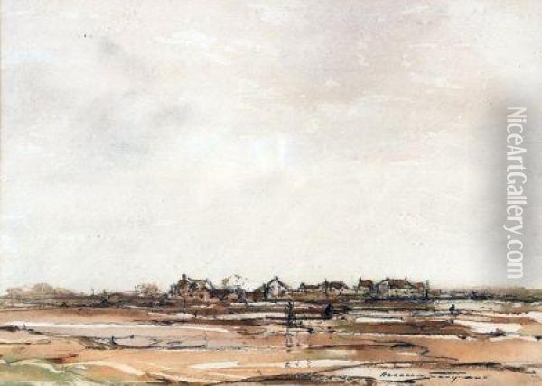 Estuary View With Cottages To Distance Oil Painting - Kershaw Schofield