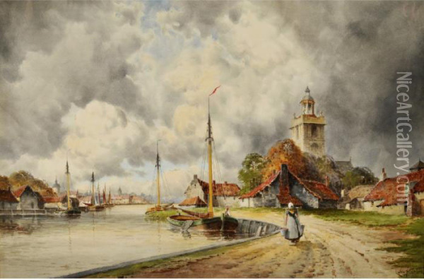 Middelburgh; Schiedam Oil Painting - Hermanus Jr. Koekkoek