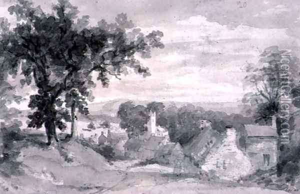 The Entrance to the Village of Edensor Oil Painting - John Constable