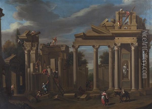 Caprice Architectural Avec Une Villa Venitienne Et Un Pont De Pierre Oil Painting - Bernardo Bellotto