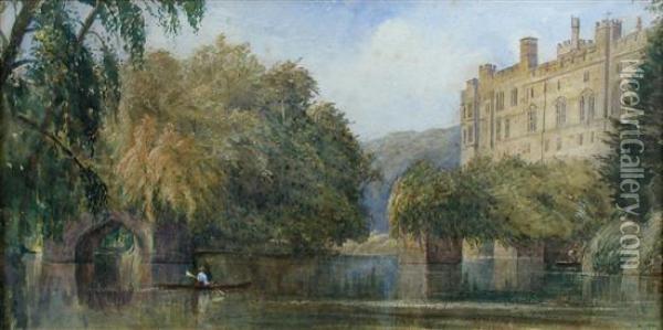 With A Man In A Rowing Boat On The River Oil Painting - Charles Reginald Aston