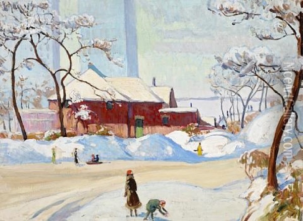 Chicago Park In Winter Oil Painting - Robert Bartholomew Harshe