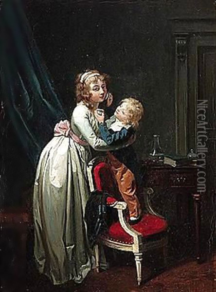 A young boy applying his sister's make up Oil Painting - Louis Leopold Boilly