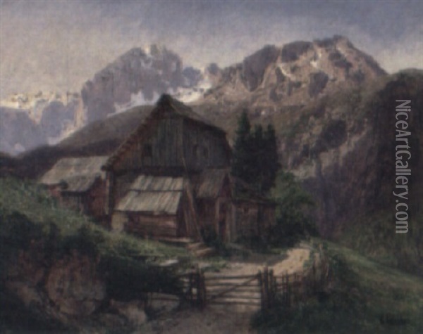 Tyrolean Landscape With Mountain House Oil Painting - Konrad Petrides