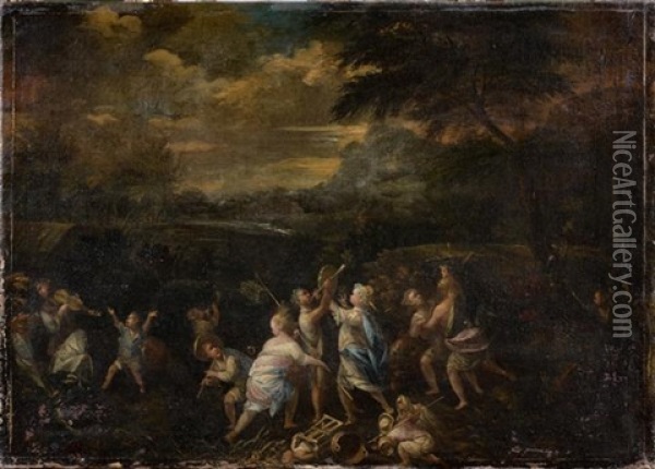 Bacchanale Oil Painting - Giovanni Andrea (il Mastelletta) Donducci
