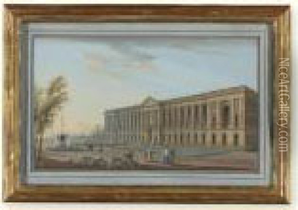 View Of The Colonnade Perrault, Palais Du Louvre Oil Painting - Jean-Baptiste Lallemand