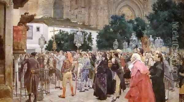 Holy Week in Seville Oil Painting - Jose Jimenez y Aranda