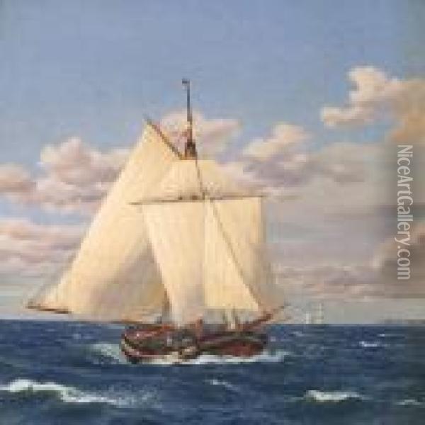 A Danish Yacht Passing The Cliffs Of Stevns Oil Painting - Christoffer Wilhelm Eckersberg