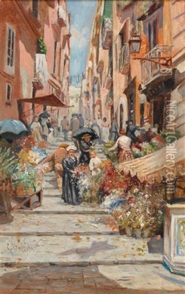 Southern Italian Street Scene Oil Painting - Giovanni Battista