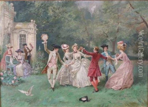 The Dancing Party Oil Painting - Eugene Grivaz
