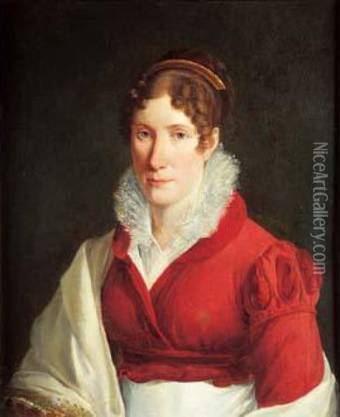Portrait De Jeune Femme A La Robe Rouge Oil Painting - Francois-Joseph Kinson
