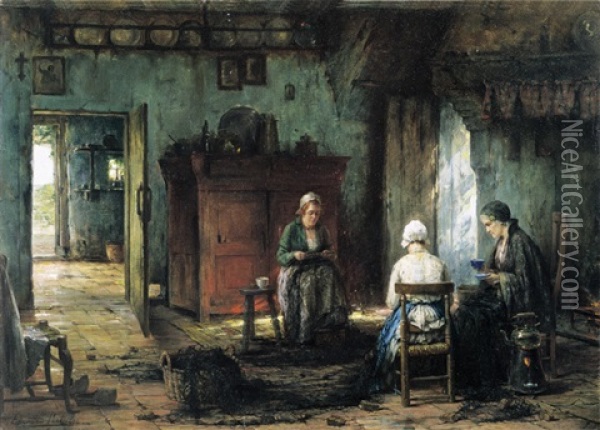 De Nettenverstellers Oil Painting - Edward Antoon Portielje