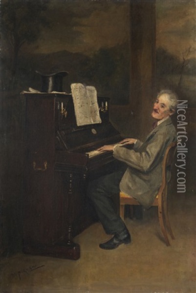 Il Pianista Oil Painting - Vespasiano Bignami