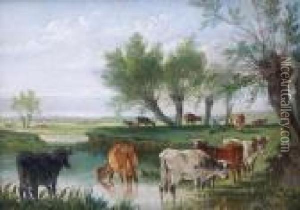 Eine Kuhherde Steht In Einer Furt Oil Painting - William Joseph Shayer