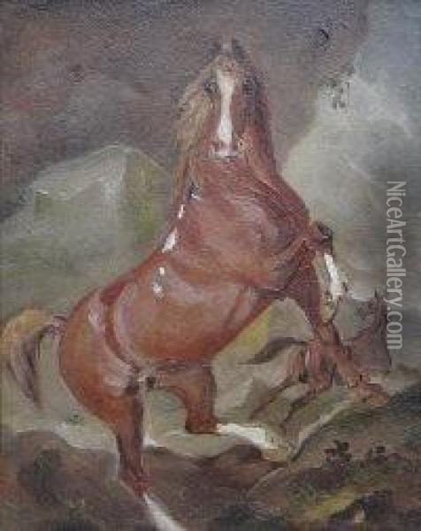 Chestnut Horse Rearing Oil Painting - John, Henning Snr.