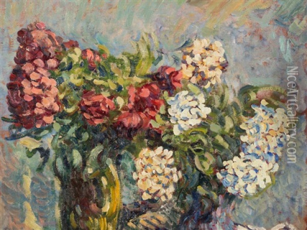 Les Vases De Dahlias Oil Painting - Nikolai Aleksandrovich Tarkhov