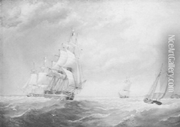 Shipping In Stormy Seas Oil Painting - John Wilson Carmichael