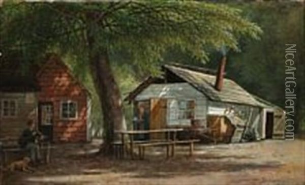 Wooden Houses In A Forest Clearing Oil Painting - David Monies