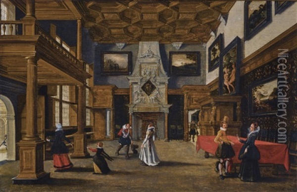 Elegant Figures In A Palace Interior Oil Painting - Bartholomeus Van Bassen