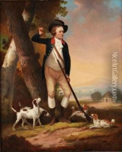 Portrait Ofhenry, 1st Lord Mount Sandford Reloading His Fowling Piece, Withdogs In Attendance Oil Painting - William Williams