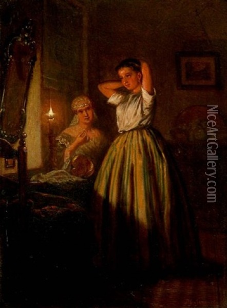 Lady At Her Dressing Table Oil Painting - Pieter Geerard Sjamaar