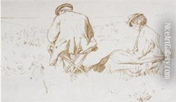 Mr And Mrs Edwin Edwards At Dunwich Oil Painting - Charles Keene