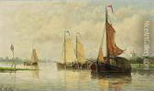 Moored Sailing Vessel Oil Painting - Hendrik Hulk