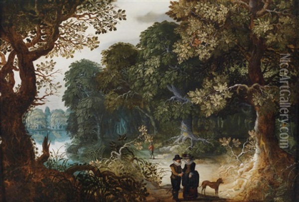 Ein Elegantes Paar Bei Einem Waldspaziergang Oil Painting - Abraham Govaerts