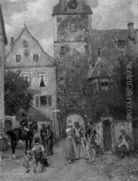 Zollrevision Am Stadttor Oil Painting - Emmanuel Bachrach-Baree