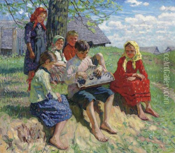 A Gusli Recital Oil Painting - Nikolai Petrovich Bogdanov-Belsky