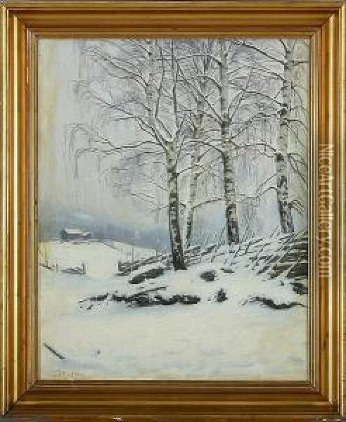 A Winter Landscape, Norway Oil Painting - Sigvard Hansen