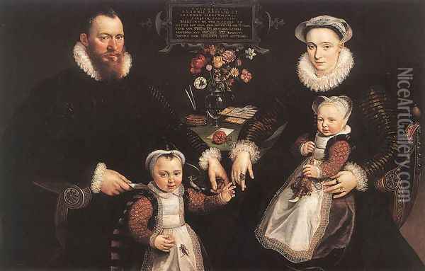 Portrait of Antonius Anselmus, His Wife and Their Children 1577 Oil Painting - Maarten de Vos
