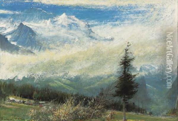 The Jungfrau From Wengen, Switzerland Oil Painting - Albert Goodwin