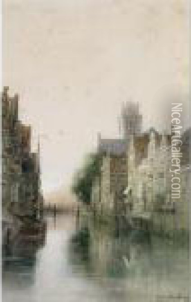 A View In Dordrecht Oil Painting - Johannes Christiaan Karel Klinkenberg