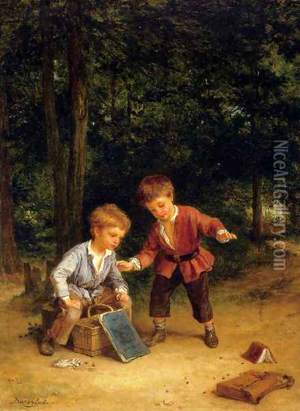 Playing Marbles Oil Painting - Andre Henri Dargelas