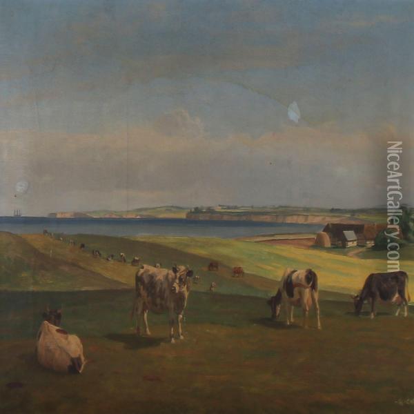 Summer Day With Grazing Cows Oil Painting - Rasmus Christiansen