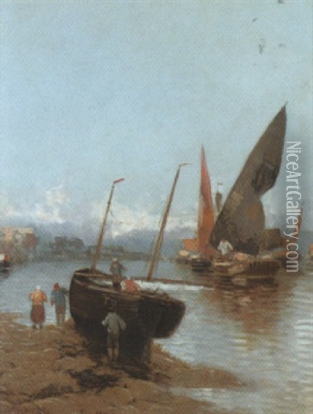 Fischerbarken An Der Istrischen Kuste Oil Painting - Johann Wagner-Deines