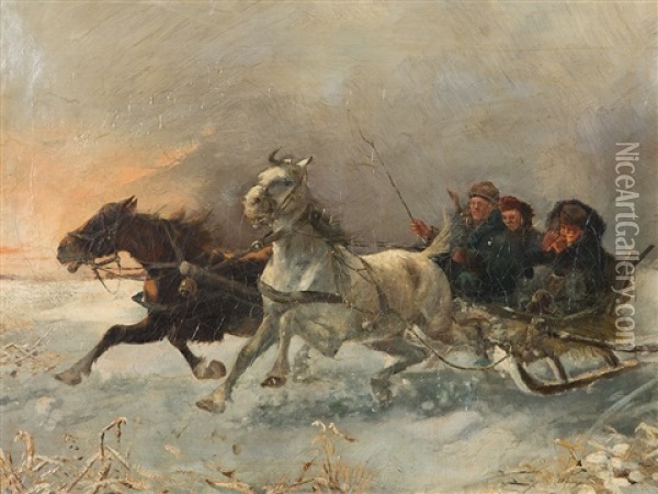 Sleigh Ride Oil Painting - Adolf (Constantin) Baumgartner-Stoiloff