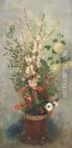 Vase De Fleurs Avec Branches De Pommier En Fleur Oil Painting - Odilon Redon